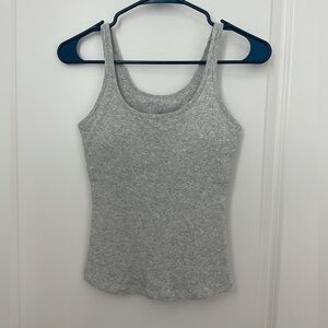 Women's Gray Ribbed Tank Top - Classic Scoop Neck